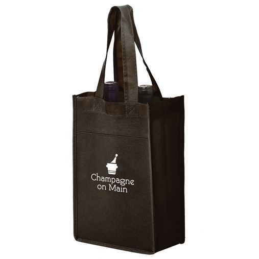 Custom Logo Wine Tote Bag - 2 Bottle Non-Woven Tote Bag (7"x3"x11") - Screen Print - VINE2-SP